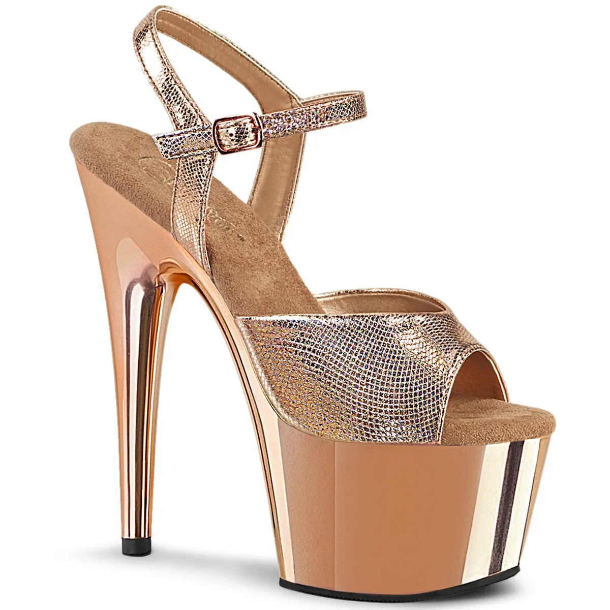 Adore-709 Rose Gold Textured Metallic/Rose Gold Chrome, 7" Heels