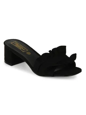 Black Micro Slip-On Low Block Heels