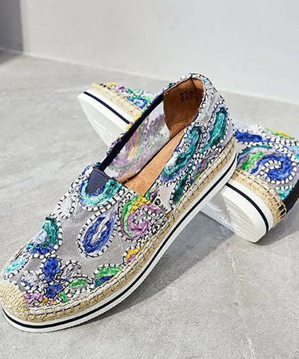 Blue Breathable Mesh Stylish Splicing Embroidery Flat Shoes LY4361