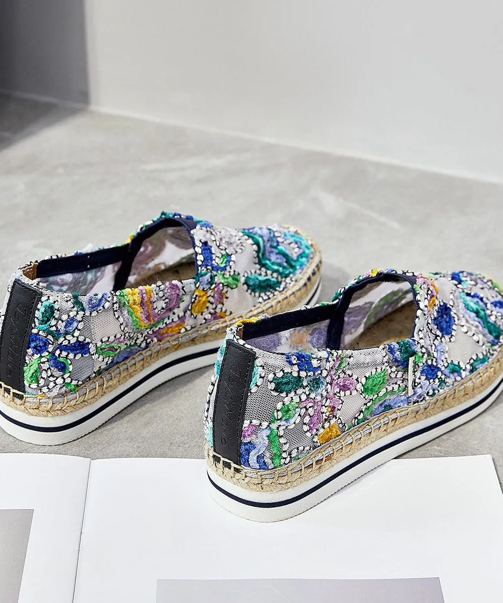 Blue Breathable Mesh Stylish Splicing Embroidery Flat Shoes LY4361