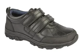 Boys School shoes Velcro Easy On Sturdy Black Toe Guard Leather B697A sale