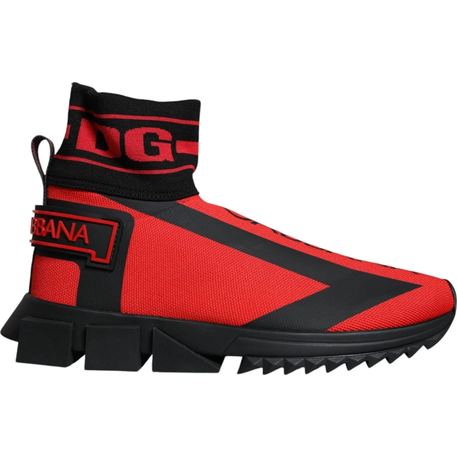 Dolce & Gabbana Red Black Fabric High Top Sorrento Sneakers Shoes