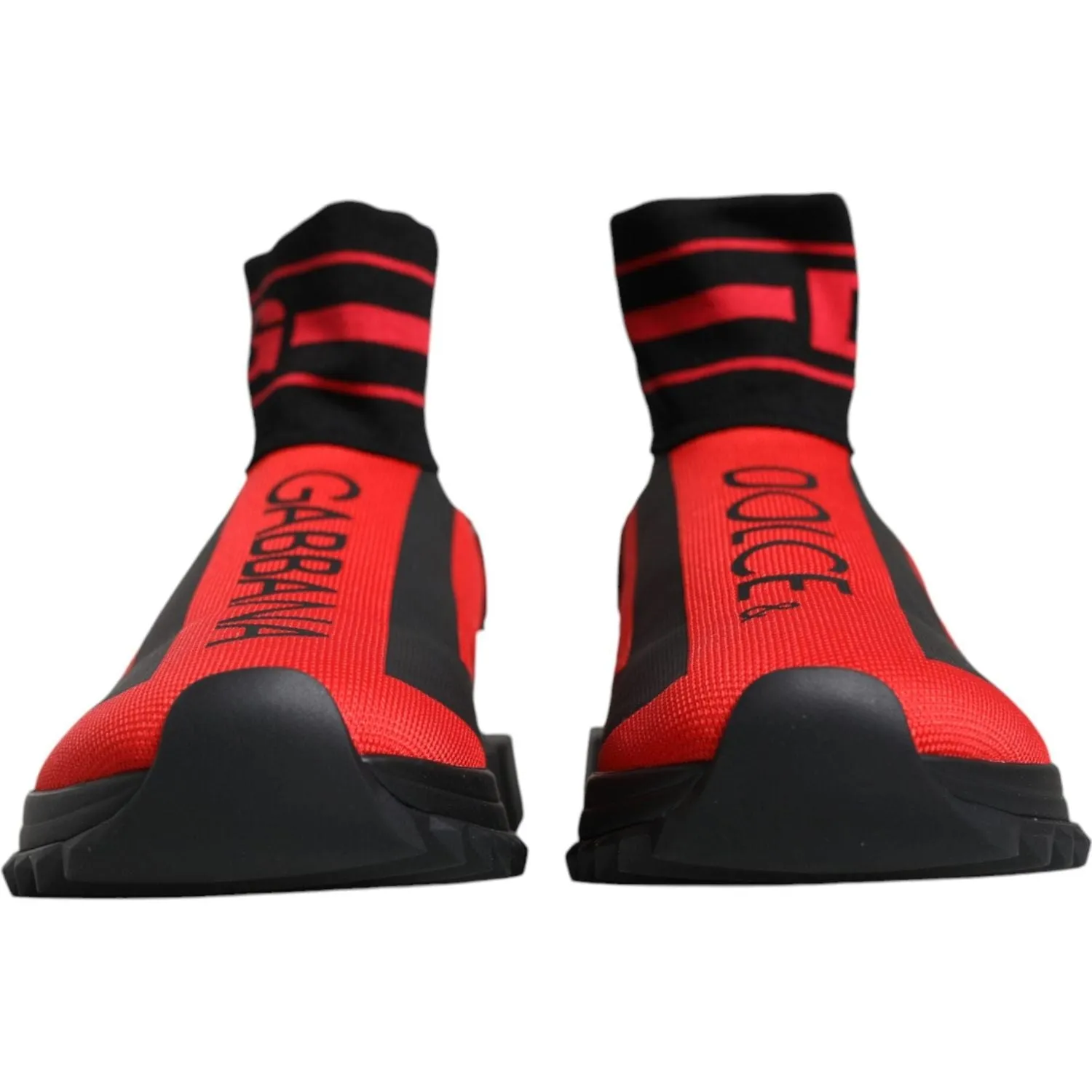 Dolce & Gabbana Red Black Fabric High Top Sorrento Sneakers Shoes