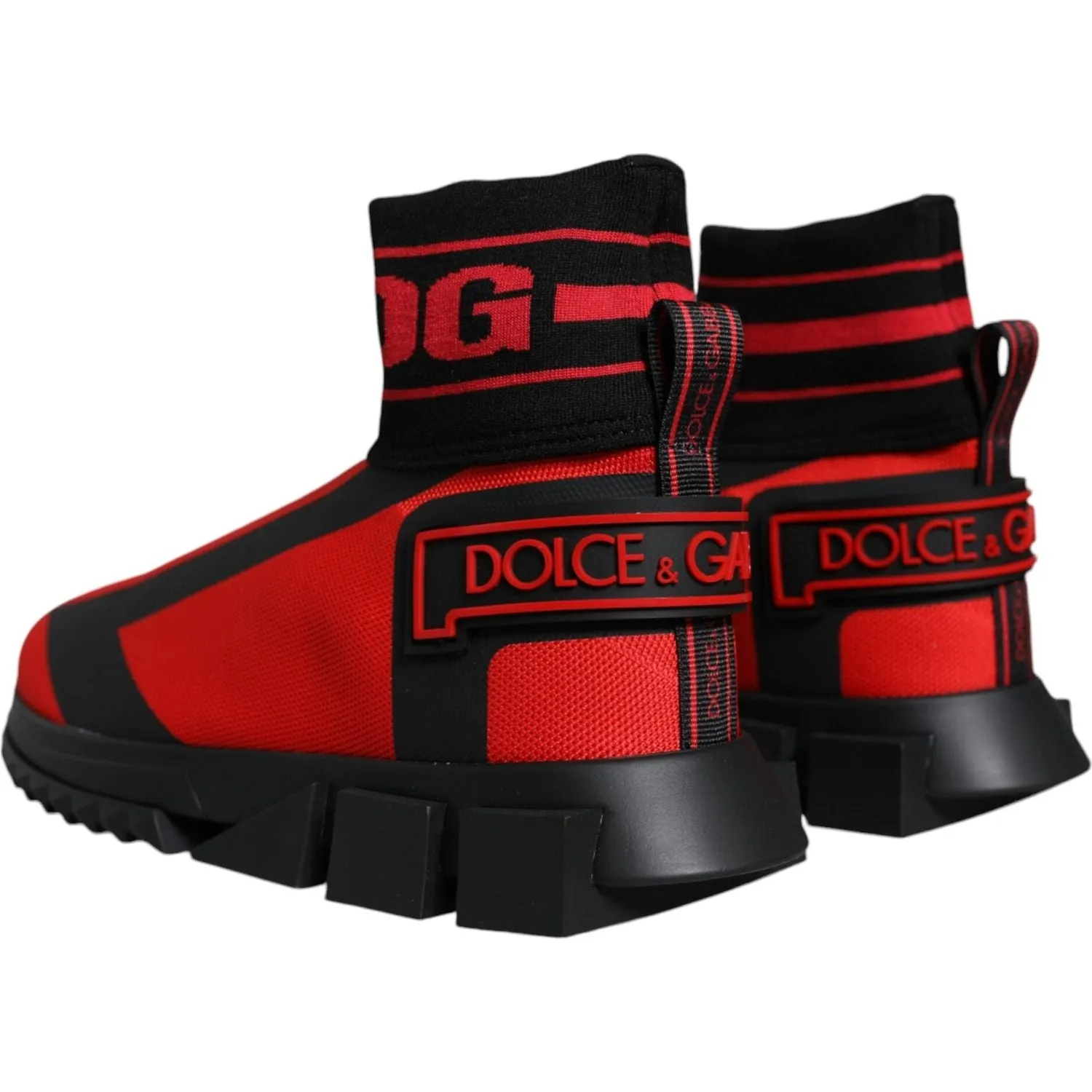 Dolce & Gabbana Red Black Fabric High Top Sorrento Sneakers Shoes