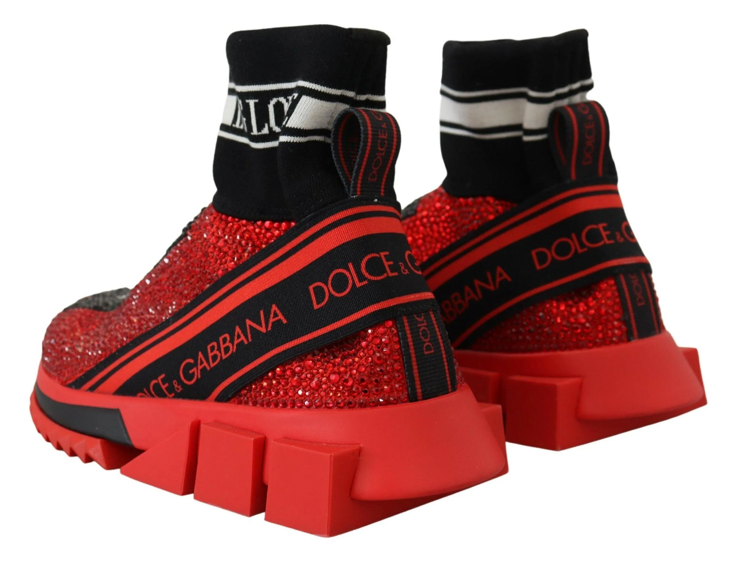 Dolce & Gabbana Red Bling Sorrento Sneakers Socks Shoes