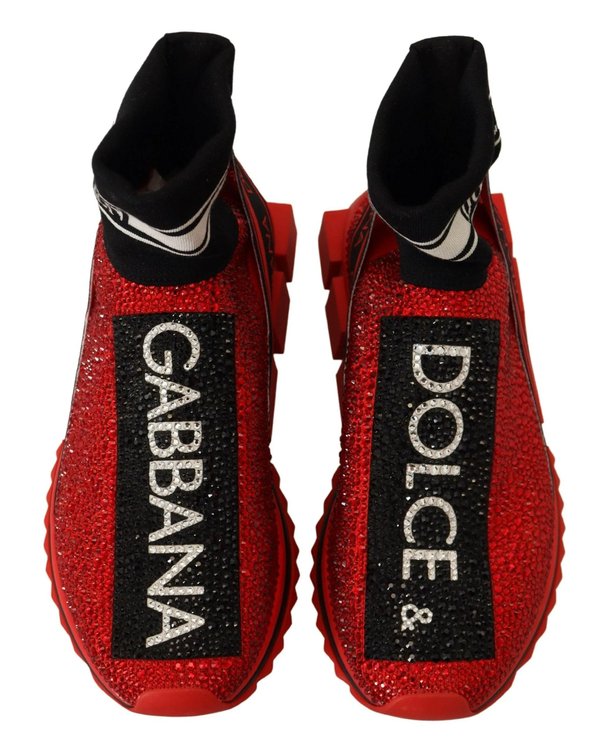 Dolce & Gabbana Red Bling Sorrento Sneakers Socks Shoes