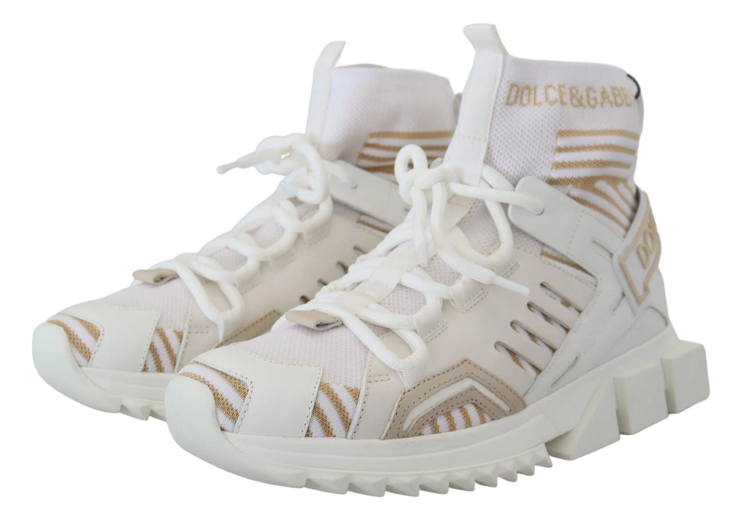 Dolce & Gabbana White Beige Sorrento Sneakers Shoes