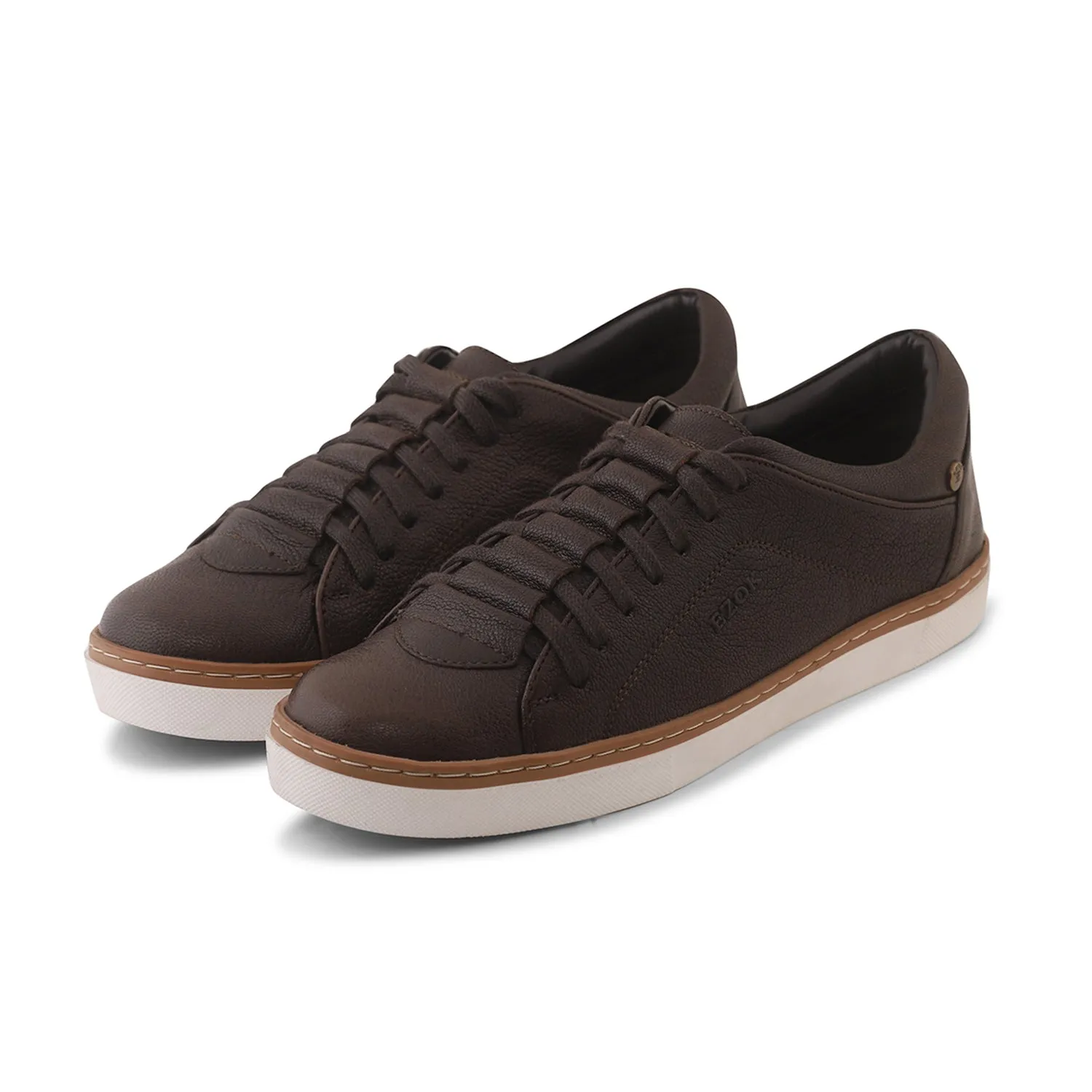 Ezok Men Brown Casual Leather Sneakers