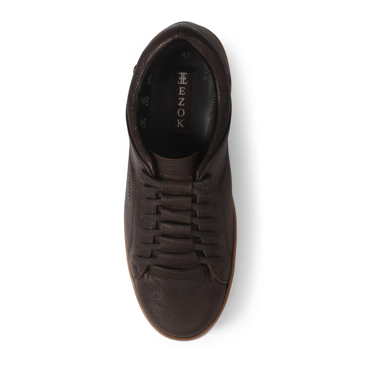 Ezok Men Brown Casual Leather Sneakers