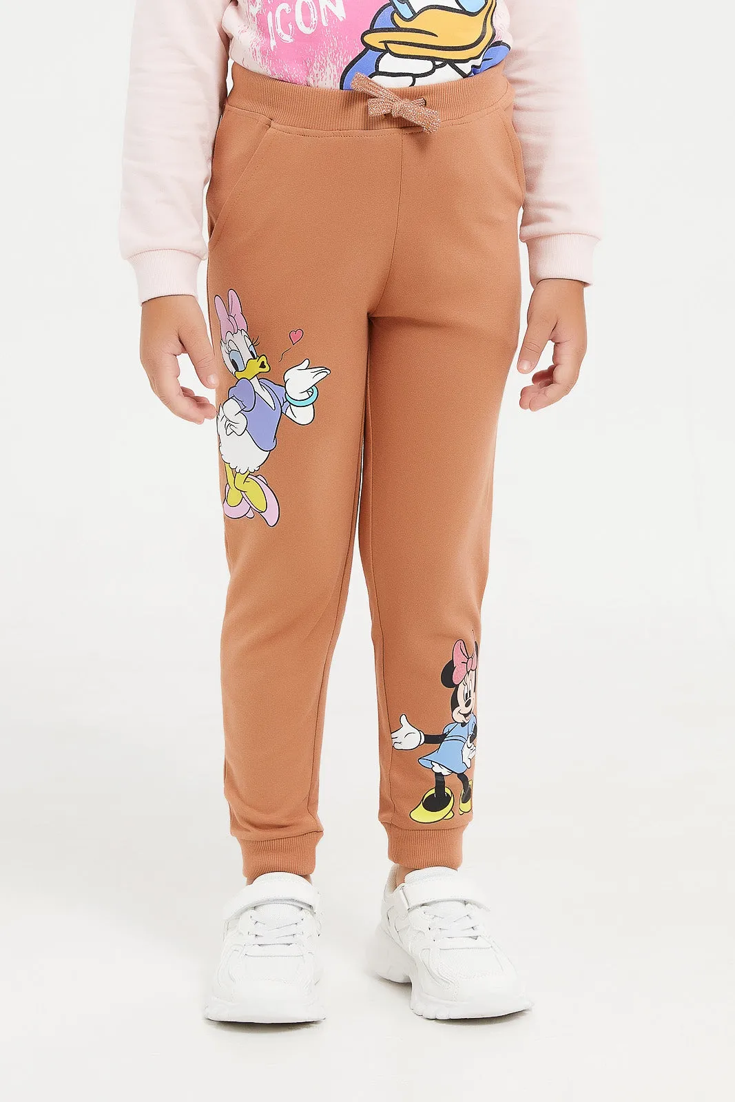 Girls Brown Minnie And Daisy Print Track Pant