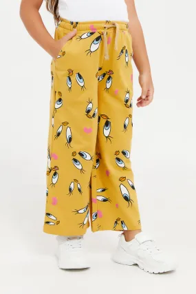 Girls Mustard Tweety Printed Track Pant