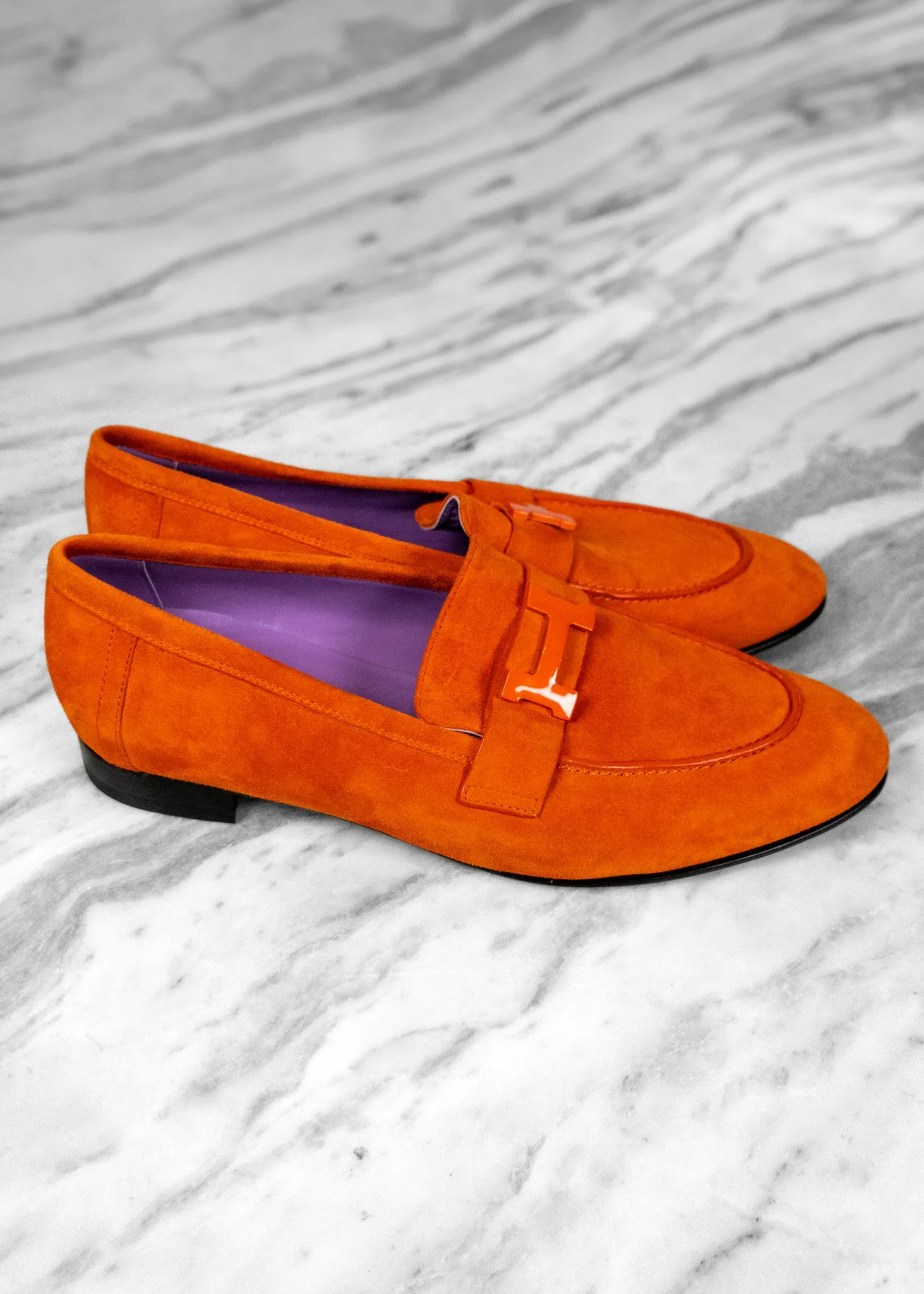 Hermès Orange Suede Paris Loafers