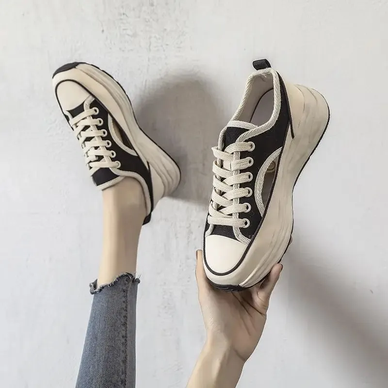 Hnzxzm Women Footwear Black Canvas Ladies Shoes Lace Up Low Trends 2024 Y2k Fashion Summer Luxury Shoe on Offer Walking New Light