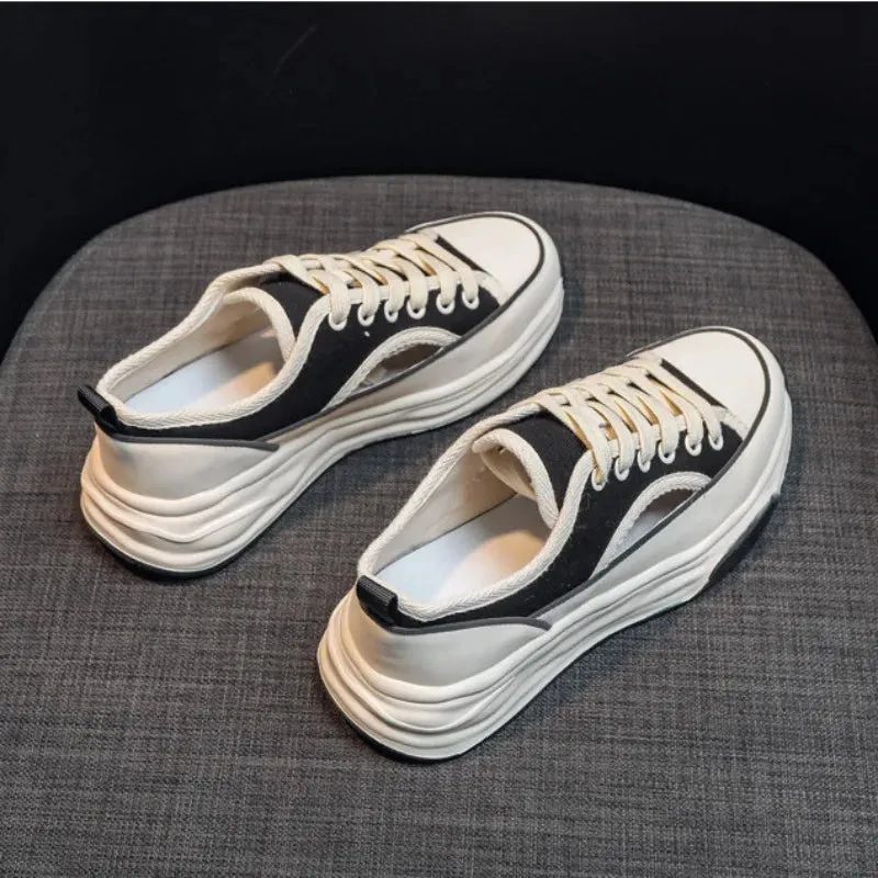 Hnzxzm Women Footwear Black Canvas Ladies Shoes Lace Up Low Trends 2024 Y2k Fashion Summer Luxury Shoe on Offer Walking New Light