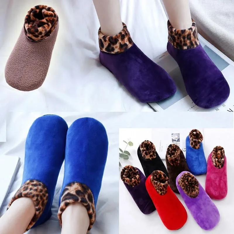 Indoor Non-slip Thermal Slipper Socks Women Leopard