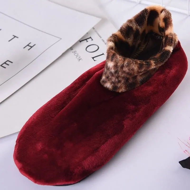 Indoor Non-slip Thermal Slipper Socks Women Leopard