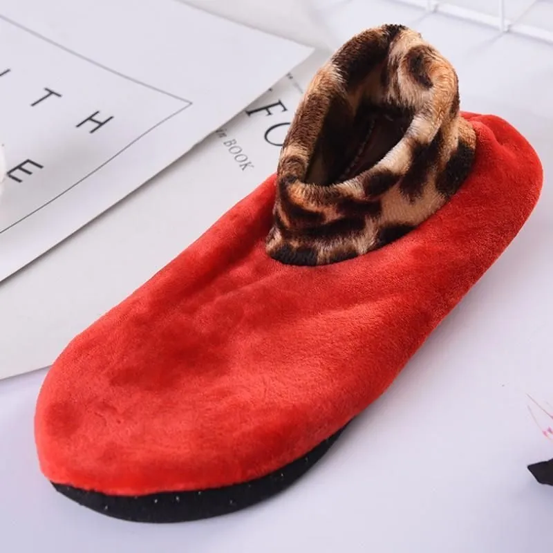 Indoor Non-slip Thermal Slipper Socks Women Leopard