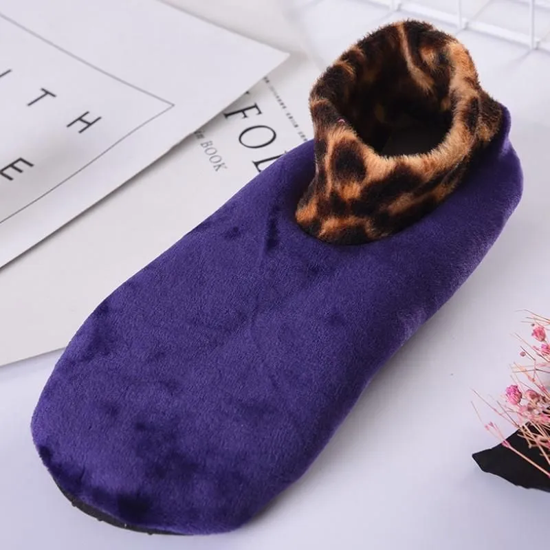 Indoor Non-slip Thermal Slipper Socks Women Leopard