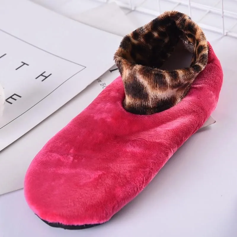 Indoor Non-slip Thermal Slipper Socks Women Leopard