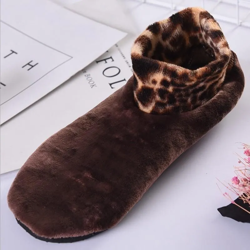 Indoor Non-slip Thermal Slipper Socks Women Leopard