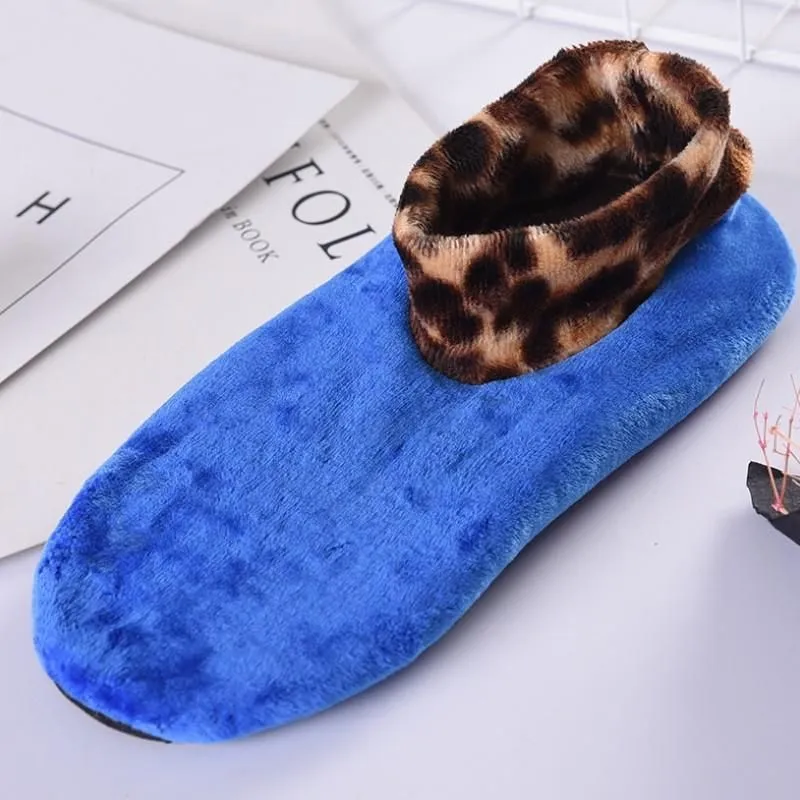 Indoor Non-slip Thermal Slipper Socks Women Leopard