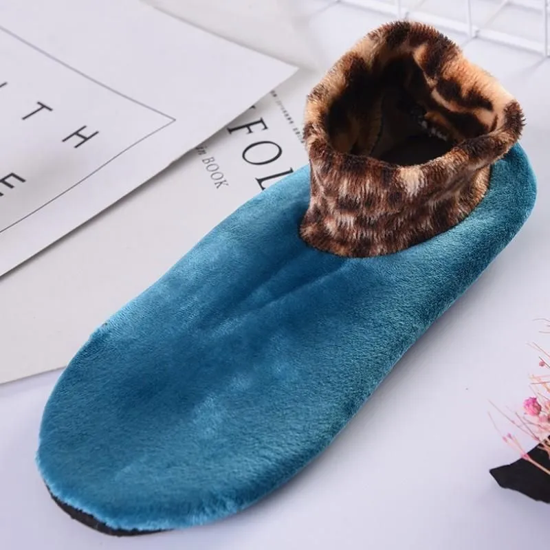 Indoor Non-slip Thermal Slipper Socks Women Leopard