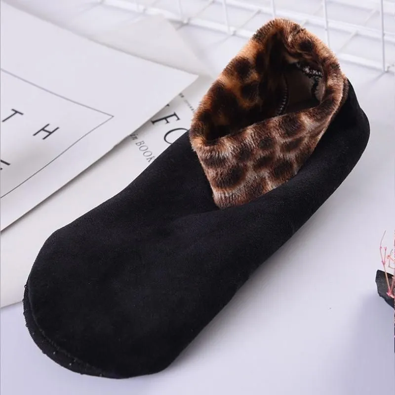 Indoor Non-slip Thermal Slipper Socks Women Leopard