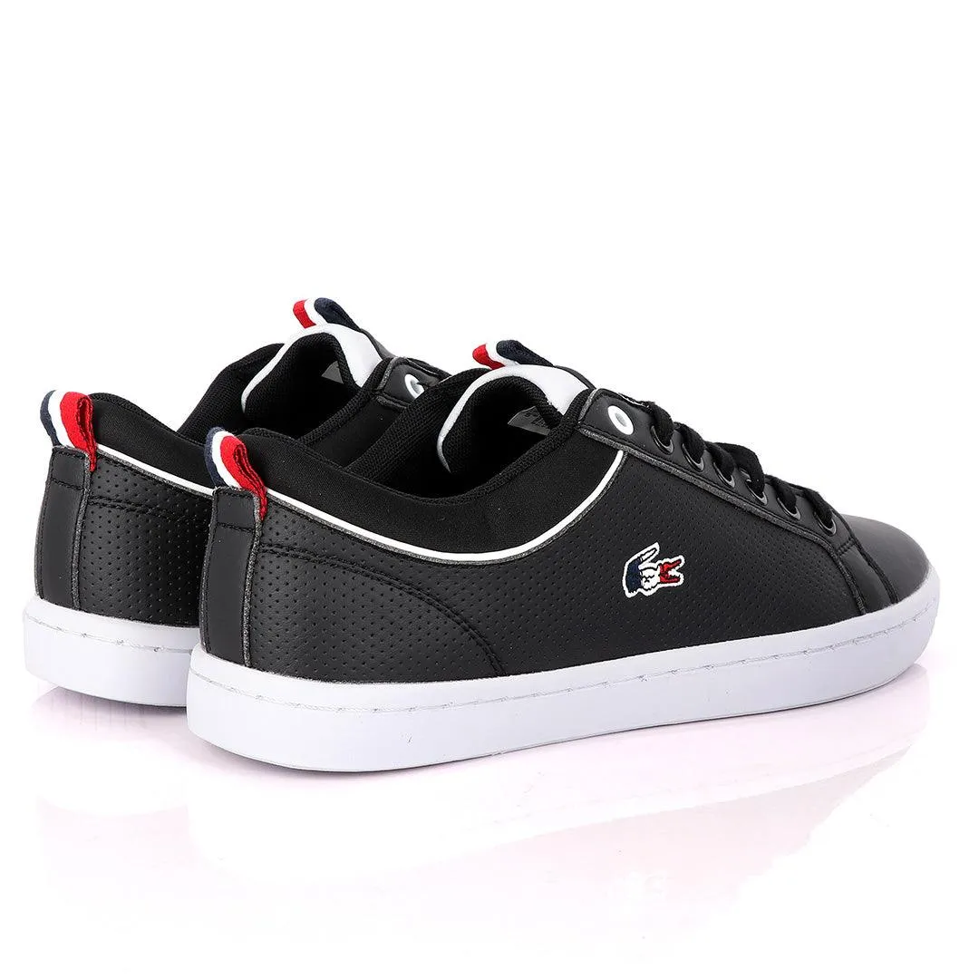 Lacoste Dotted Leather Black Sneakers With White Sole