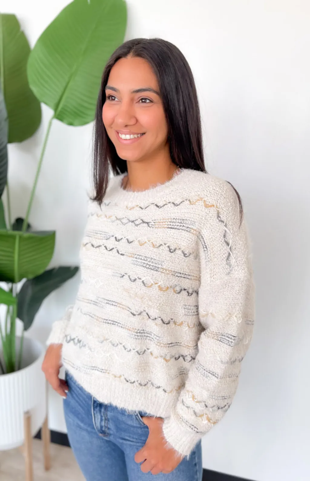 Melody Textured Ivory Sweater