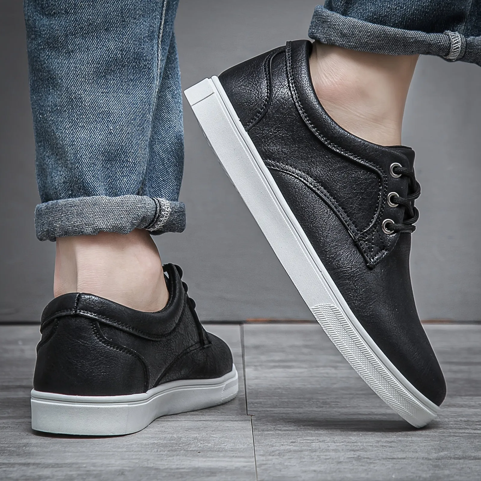 Modern Men's PU Leather Skate Shoes: Durable Design, Breathable Comfort, Enhanced Traction