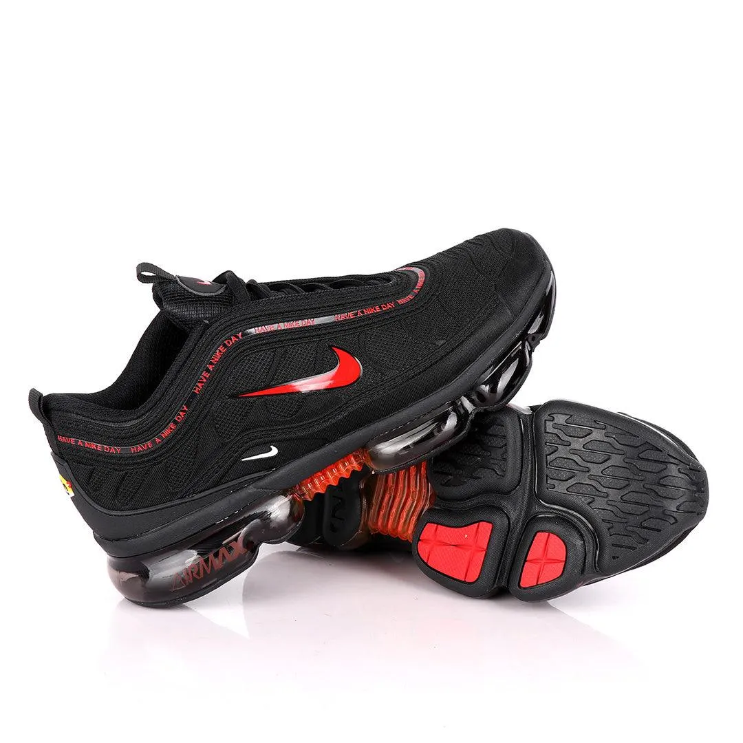 NK Max Black Sneakers With Tuned Pressure Sole And Red Logo Design