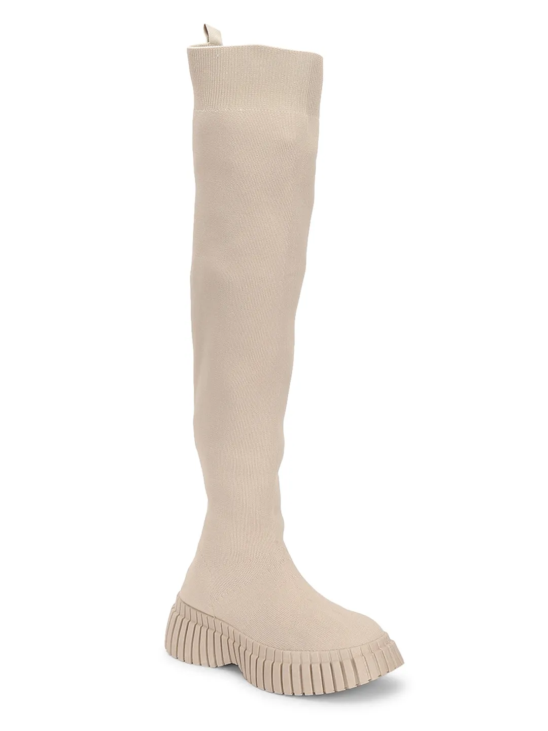 Nude Knitted High-End-Fashion Stylish Knee Boots (TC-RS3669-NUD)