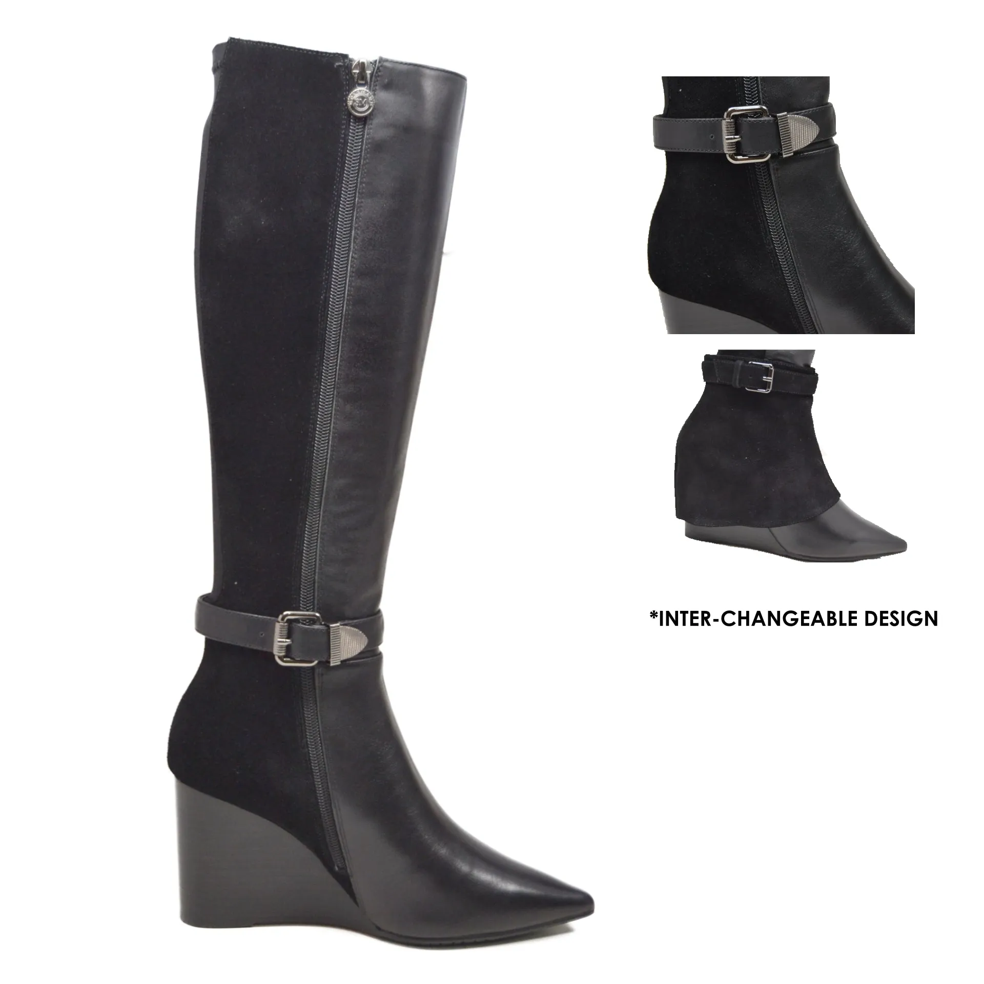 Paris Leather Lamb Suede 3-in-1 Wedge Dress Boot: Effortlessly Stylish and Versatile