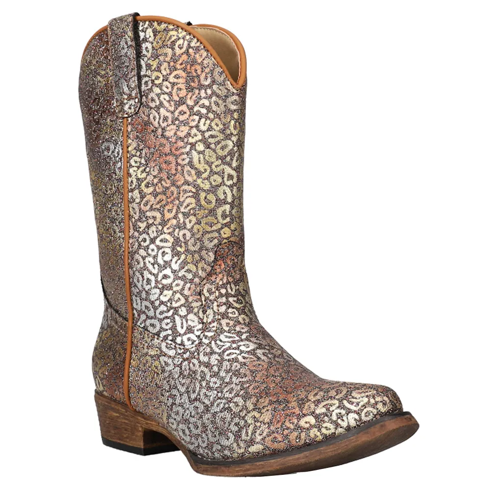 Riley Glitter Leopard Snip Toe Cowboy Boots (Little Kid)