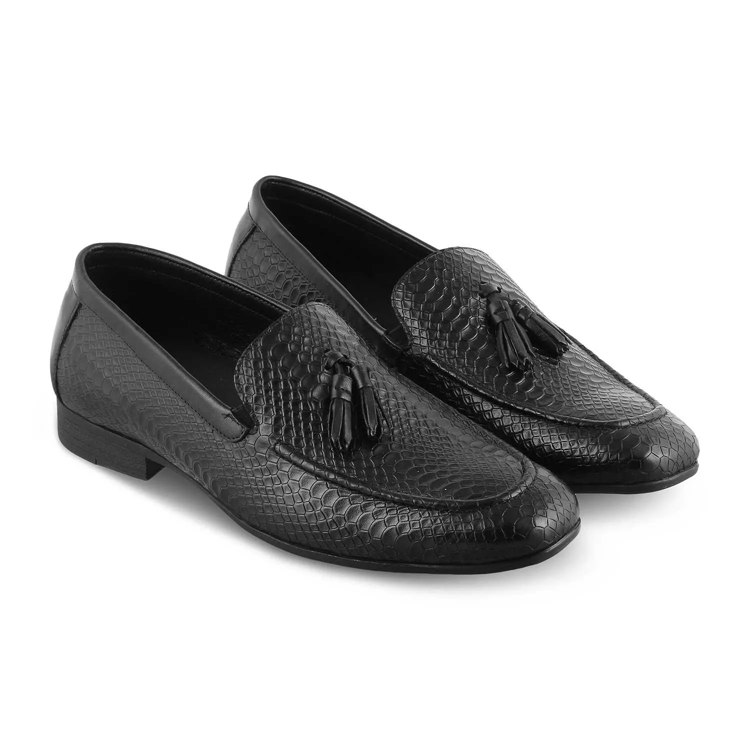 The Cytas Black Men's Leather Tassel Loafers Tresmode