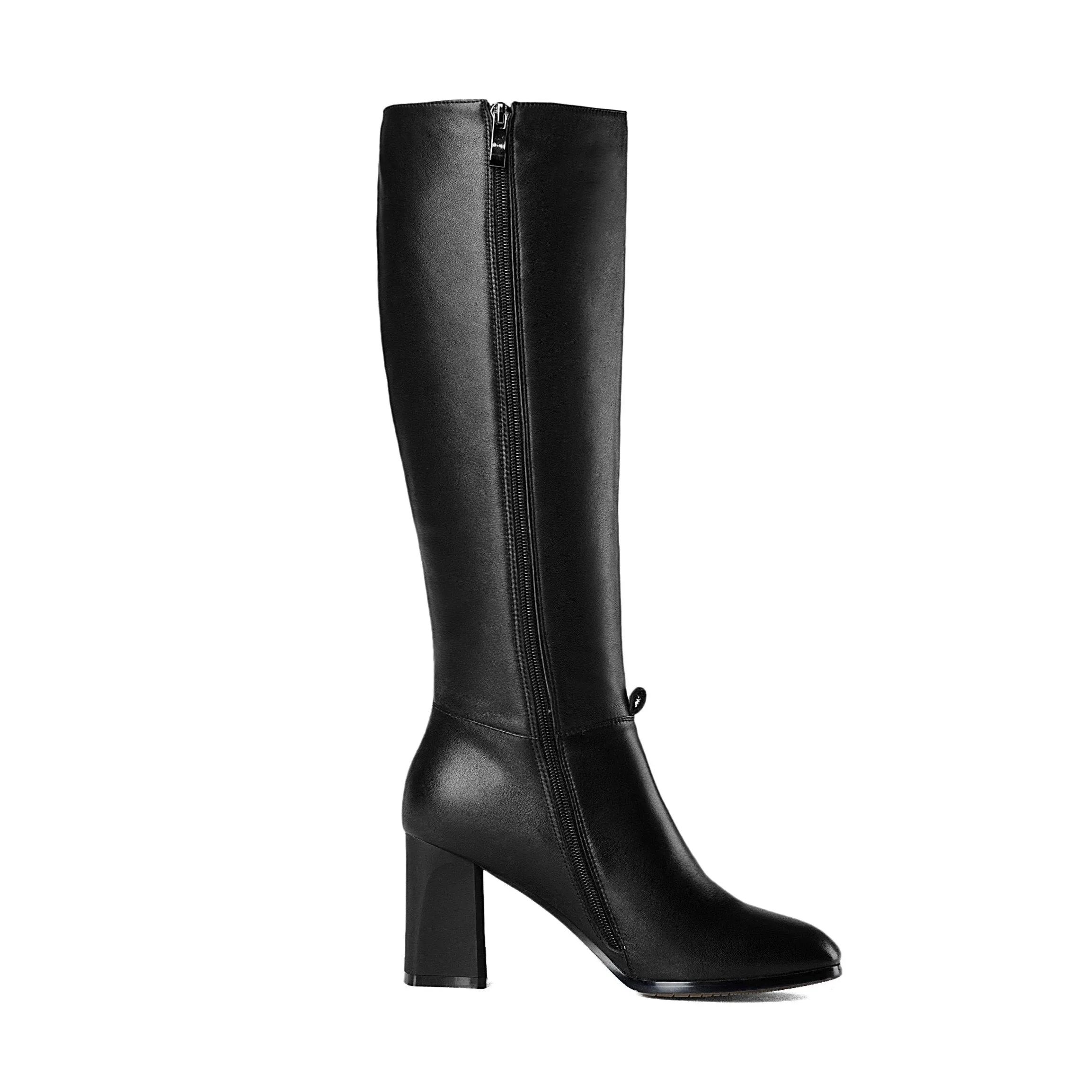 TinaCus Genuine Leather Square Toe Chunky Heel comfortable Knee High Boots