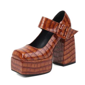 Vintage Striped Mary Jane Platform Heels