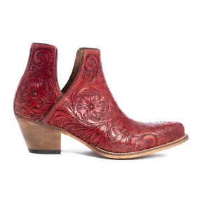 Western Moxie Hand-tooled Booties in Scarlet