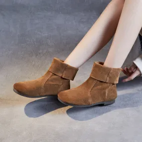 Womens Round Head Comfortable Suede Leather Boots