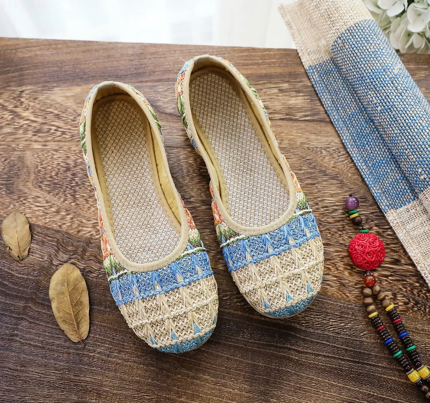 Women's Soft Bottom Beach Woven Cloth Summer Ethnic Canvas Shoes