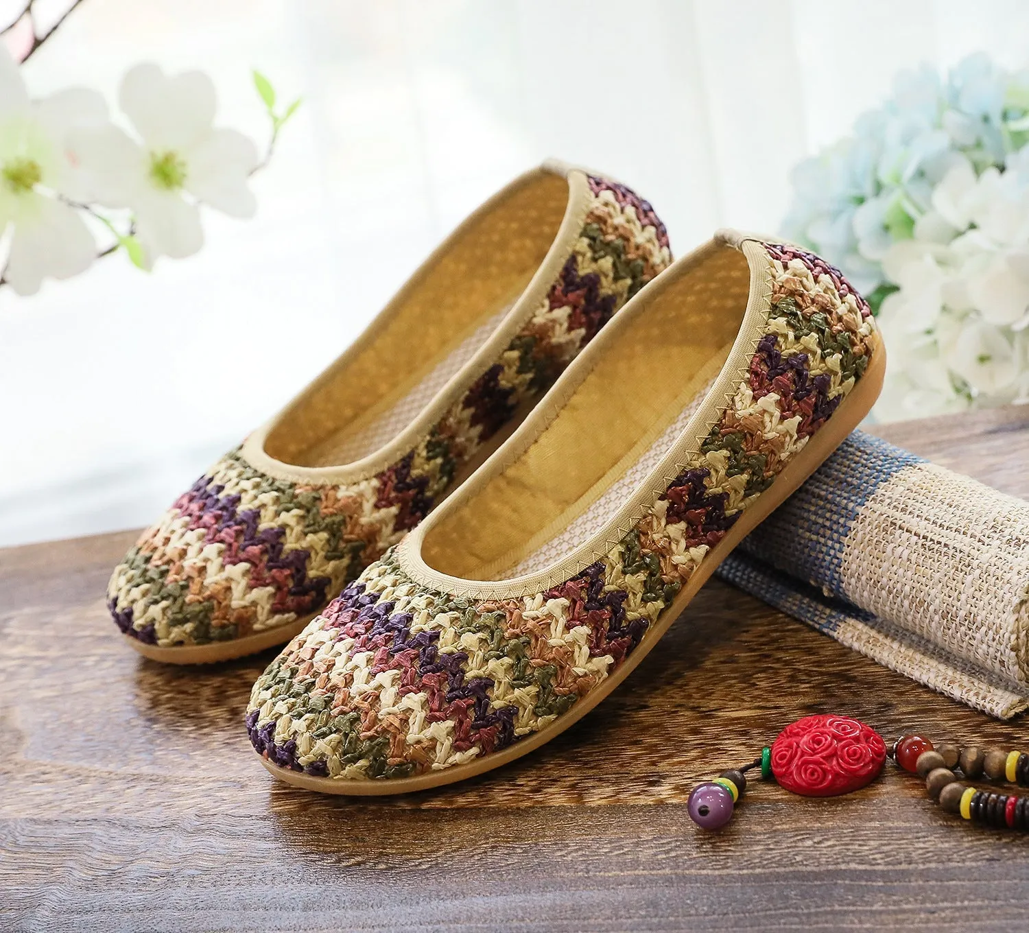 Women's Soft Bottom Beach Woven Cloth Summer Ethnic Canvas Shoes