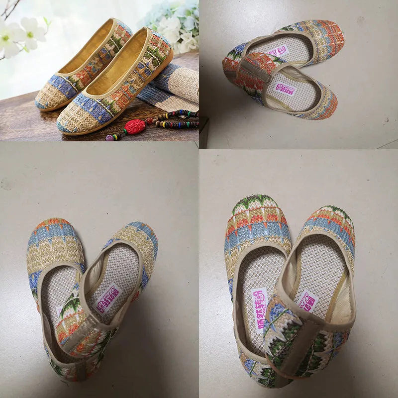 Women's Soft Bottom Beach Woven Cloth Summer Ethnic Canvas Shoes