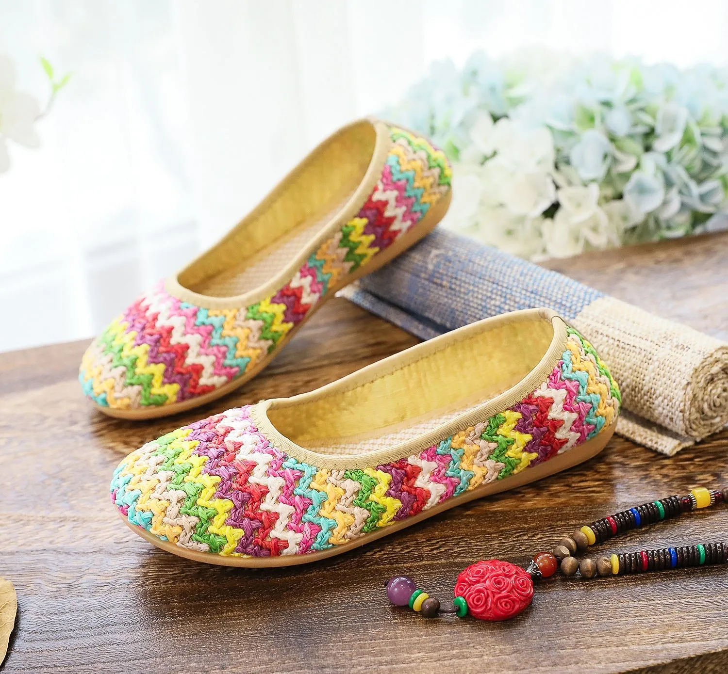 Women's Soft Bottom Beach Woven Cloth Summer Ethnic Canvas Shoes